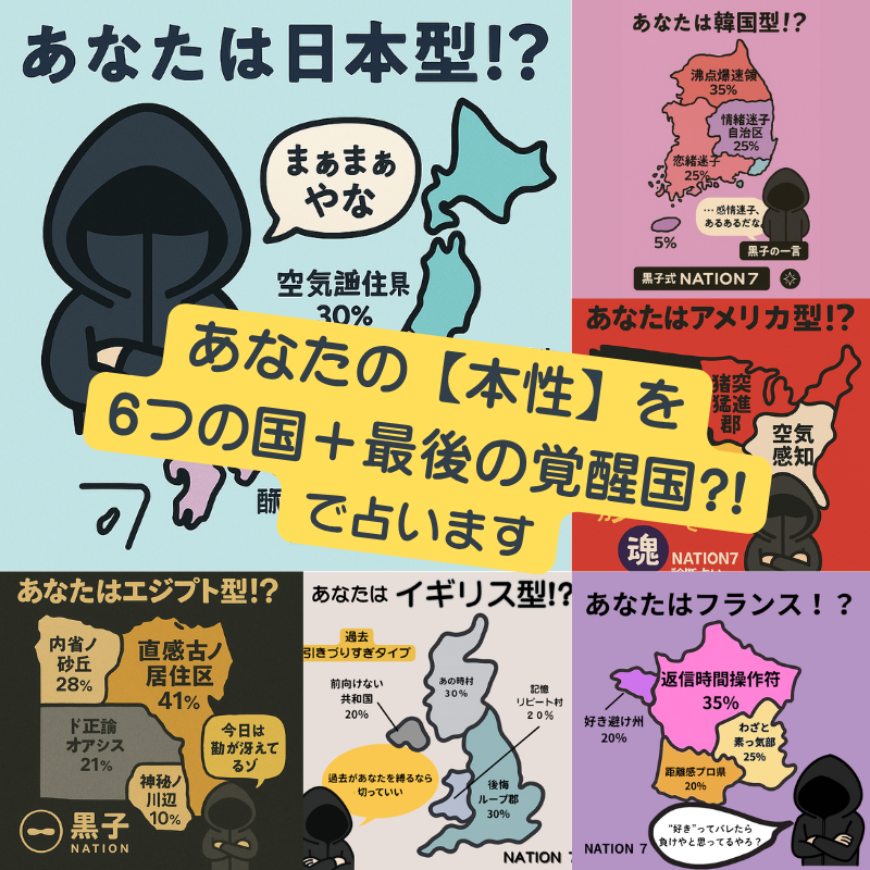 あなたの本質を７つの国で診断する黒子式NATION７占いのバナー画像